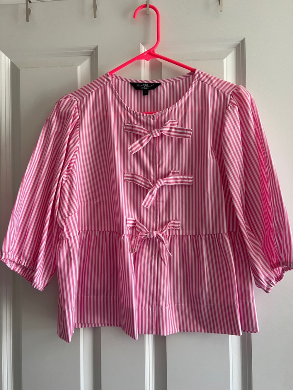 Velvet Heart Pink and White Striped Bow-Front Blouse